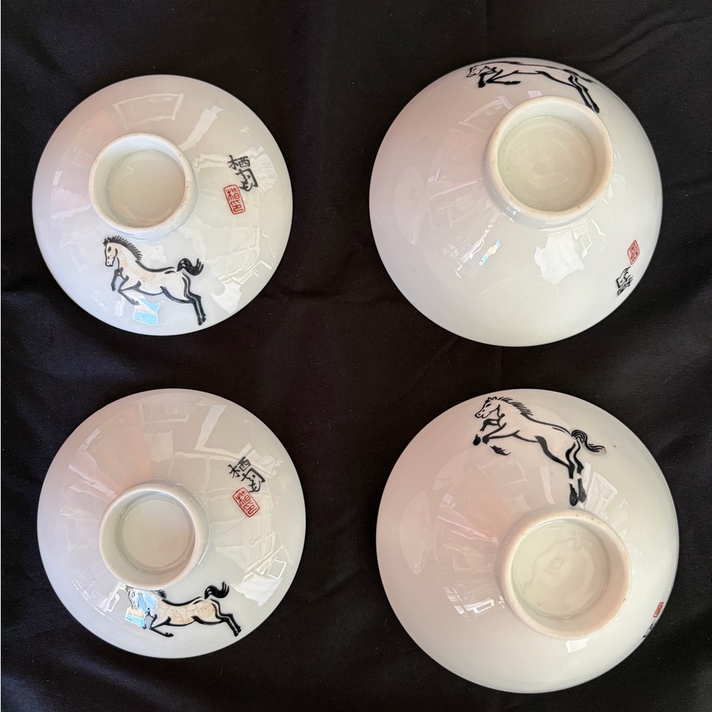 Vintage Japanese Dishes Hand Painted Horse Set Of 4